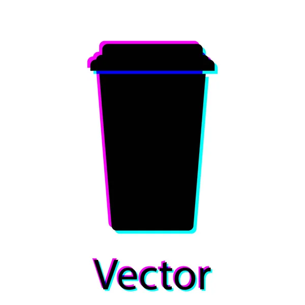 Icono de taza de café negro aislado sobre fondo blanco. taza de café desechable con café caliente. Ilustración vectorial — Vector de stock