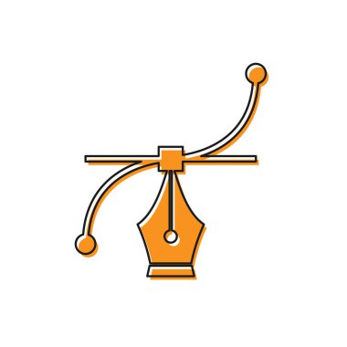 Turuncu Bezier eğrisi simgesi beyaz arka plan üzerinde izole. Kalem araç simgesi. Vektör İllüstrasyonu