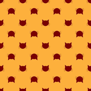 Kırmızı Kedi simgesi kahverengi arka plan üzerinde sorunsuz desen izole. Vektör İllüstrasyonu