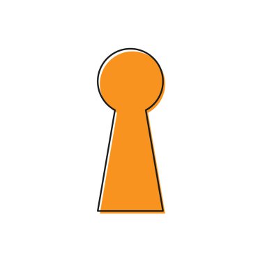 Turuncu Anahtar Deliği simgesi beyaz arka planda yalıtılmış. Başarı çözümünün anahtarı. Anahtar deliği bilmece kavramını ifade, gizli, gözetleme, güvenlik, güvenlik. Vektör İllüstrasyonu