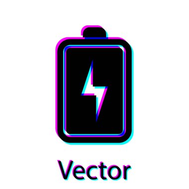 Beyaz arka planda yalıtılmış Siyah Pil simgesi. Yıldırım sembolü. Vektör İllüstrasyonu