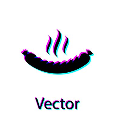 Beyaz arka planda izole buhar simgesi ile Siyah Sosis. Izgara sosis ve aroma işareti. Vektör İllüstrasyonu