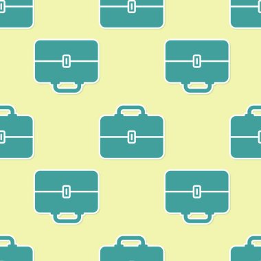 Yeşil Araç Kutusu simgesi sarı arka plan üzerinde sorunsuz desen izole. Alet kutusu işareti. Düz tasarım. Vektör İllüstrasyonu