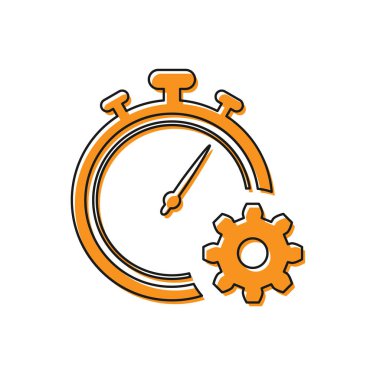 Turuncu Zaman Yönetimi simgesi beyaz arka planda yalıtılmış. Saat ve dişli işareti. Verimlilik sembolü. Vektör İllüstrasyonu