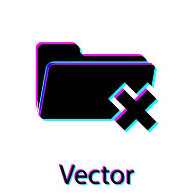 Beyaz arka planda yalıtılmış Siyah Sil klasör simgesi. Geri dönüşüm kutusu ile klasör. Silme veya hata klasörü. Bilgisayar bilgileri klasörü işaretini kapatın. Vektör İllüstrasyonu