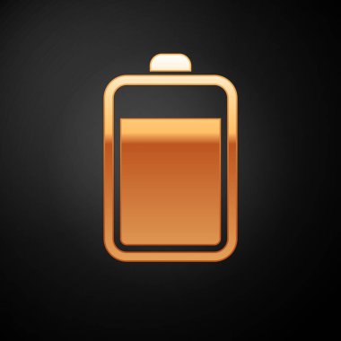 Siyah arka planda yalıtılmış Altın Pil simgesi. Vektör İllüstrasyonu