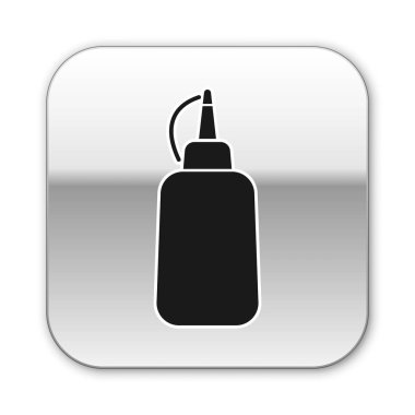 Siyah Hardal şişe simgesi beyaz arka plan üzerinde izole. Gümüş kare düğme. Vektör İllüstrasyonu