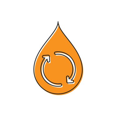 Turuncu Geri Dönüşüm temiz aqua simgesi beyaz arka plan üzerinde izole. İşaret geri dönüşüm ile su damlası. Vektör İllüstrasyonu