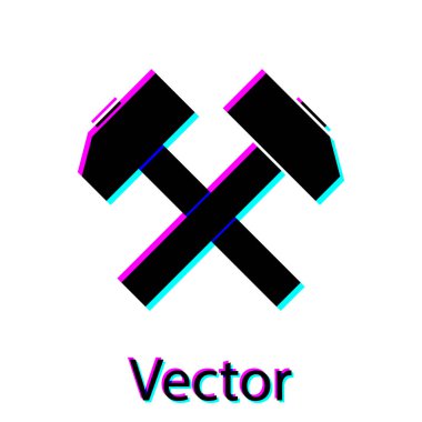 Siyah İki beyaz arka plan üzerinde izole çekiç simgesi çapraz. Onarım aracı. Vektör İllüstrasyonu