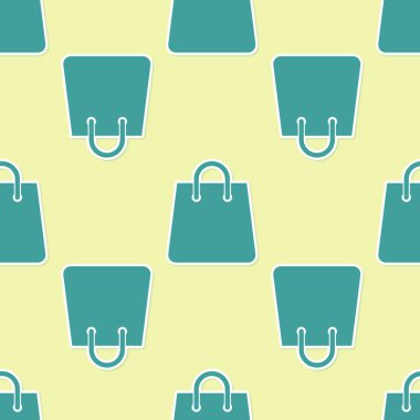 Yeşil Çanta simgesi sarı arka plan üzerinde sorunsuz desen izole. Shoping çanta işareti. Kadın çantası simgesi. Kadın çanta tabelası. Glamour rahat bagaj. Vektör İllüstrasyonu