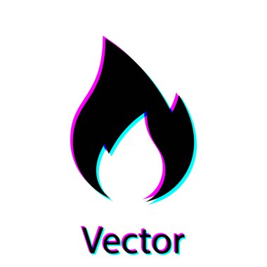 Siyah Yangın alev simgesi beyaz arka planda izole. Isı sembolü. Vektör İllüstrasyonu