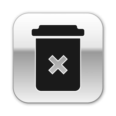 Siyah Çöp Kutusu beyaz arka planda yalıtılmış simge olabilir. Simgeyi sil. Çöp kutusu tabelası. Sepet simgesini geri dönüştürün. Office çöp simgesi. Gümüş kare düğme. Vektör İllüstrasyonu