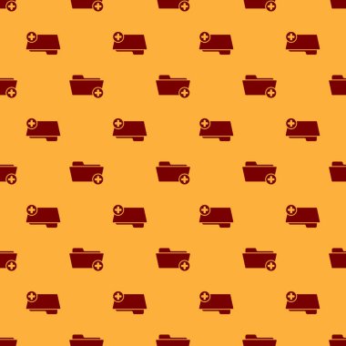 Sağlık simgesi kahverengi arka plan üzerinde izole sorunsuz desen için Red Medical sağlık kayıt klasörü. Hasta dosya simgesi. Tıbbi tarih sembolü. Vektör İllüstrasyonu