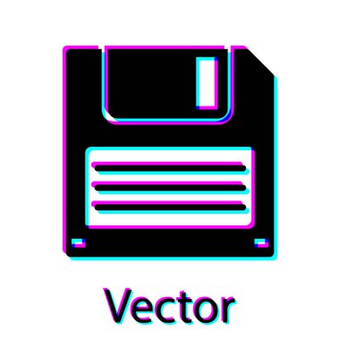 Beyaz arka planda yalıtılmış bilgisayar veri depolama simgesi için siyah Disket disk. Disket işareti. Vektör İllüstrasyonu