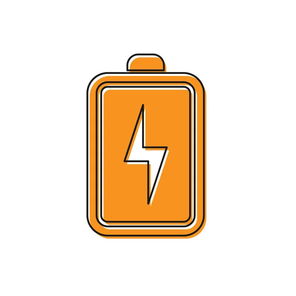 Oranje batterijpictogram geïsoleerd op witte achtergrond. Bliksemschicht symbool. Vector illustratie — Stockvector