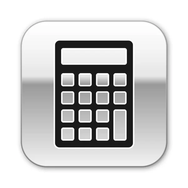 Icono de la calculadora negra aislado sobre fondo blanco. Símbolo contable. Cálculos de negocio matemáticas educación y finanzas. Botón cuadrado plateado. Ilustración vectorial — Archivo Imágenes Vectoriales