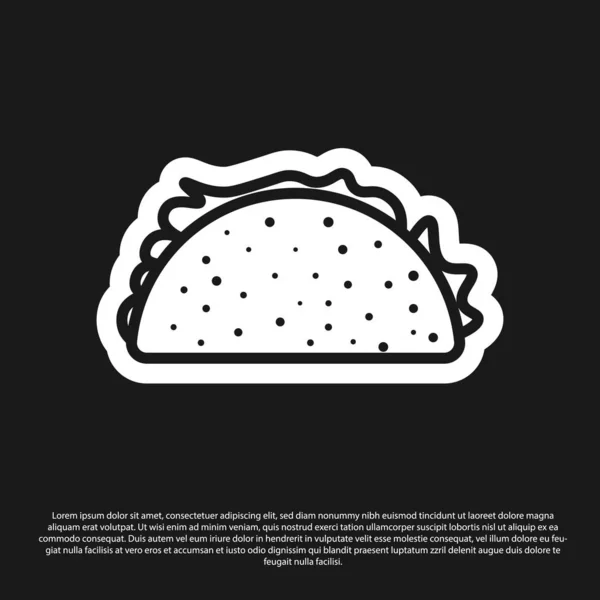 Black Taco z ikoną tortilli na czarnym tle. Tradycyjna Meksykańska Fast food. Ilustracja wektorowa — Wektor stockowy