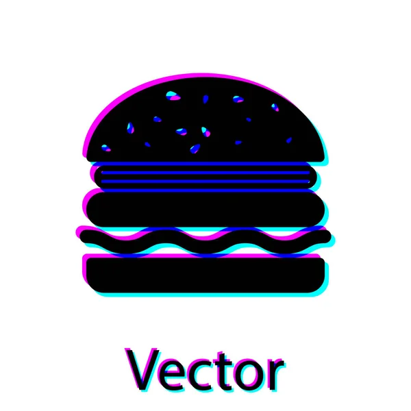 Black Burger icono aislado sobre fondo blanco. Icono de hamburguesa. Signo de sándwich de hamburguesa con queso. Ilustración vectorial — Vector de stock