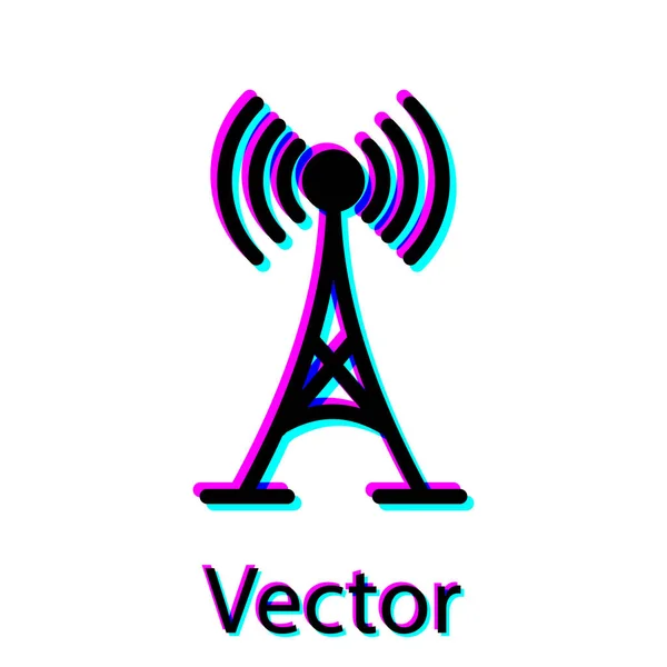 Zwarte antenne pictogram geïsoleerd op witte achtergrond. Draadloze radio antenne. Technologie en netwerksignaal radioantenne. Vector illustratie — Stockvector