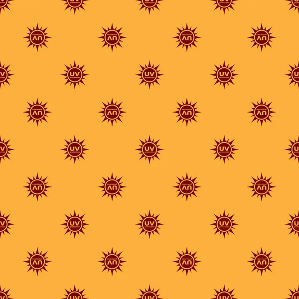 Röd UV-skydd ikon isolerade sömlösa mönster på brun bakgrund. Ultravioletta strålar strålning. SPF sön underteckna. Platt design. Vektor illustration — Stock vektor