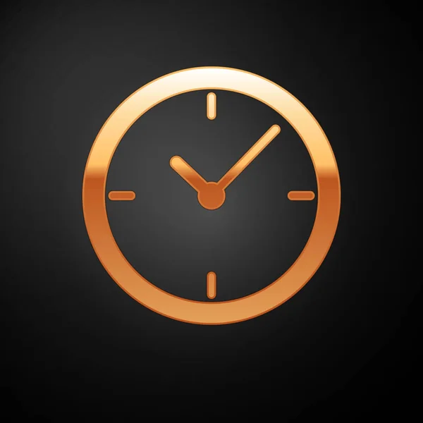 Icono del reloj de oro aislado sobre fondo negro. Ilustración vectorial — Archivo Imágenes Vectoriales