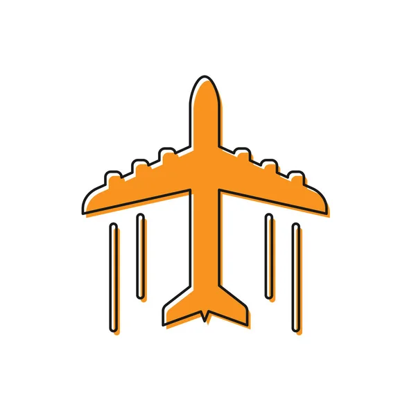 Icono naranja plano aislado sobre fondo blanco. Icono del avión volador. Firma del avión. Ilustración vectorial — Archivo Imágenes Vectoriales