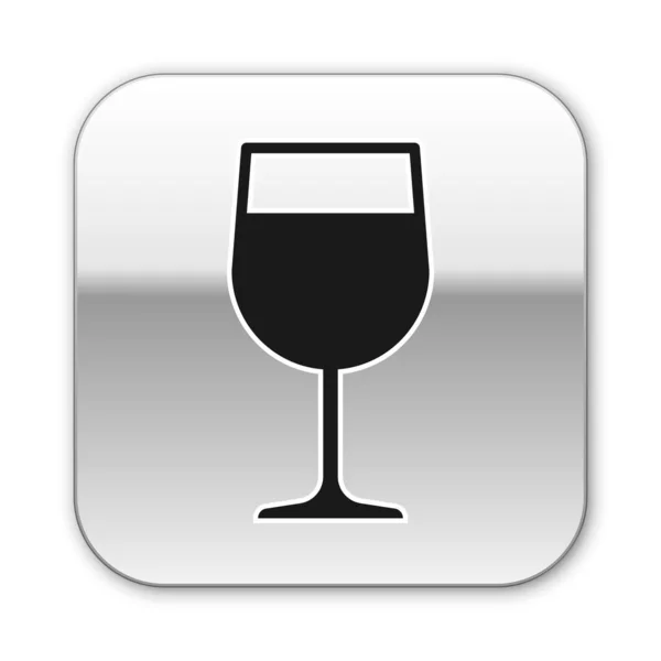 Icono de copa de vino negro aislado sobre fondo blanco. Icono de vino. Símbolo de copa. Señal de cristalería. Botón cuadrado plateado. Ilustración vectorial — Archivo Imágenes Vectoriales