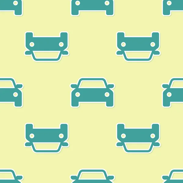 Το εικονίδιο πράσινου αυτοκινήτου απομονώθηκε χωρίς ραφές σε κίτρινο φόντο. Επίπεδη σχεδίαση. Απεικόνιση διανυσματικών φορέων — Διανυσματικό Αρχείο