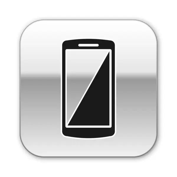 Schwarzes Smartphone, Handy-Symbol isoliert auf weißem Hintergrund. Silberner quadratischer Knopf. Vektorillustration — Stockvektor