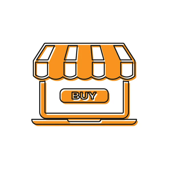 Orange Online-Shopping-Konzept. kaufen auf dem Bildschirm Laptop-Symbol isoliert auf weißem Hintergrund. Konzept E-Commerce, E-Business, Online Business Marketing. Vektorillustration — Stockvektor