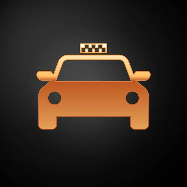 Icono de taxi dorado aislado sobre fondo negro. Ilustración vectorial — Vector de stock