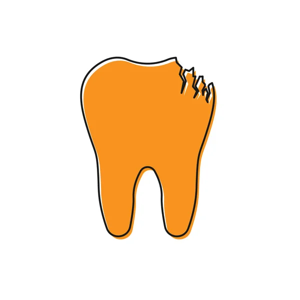 Icona del dente rotto arancione isolata su sfondo bianco. Icona del problema dentale. Simbolo della cura dentale. Illustrazione vettoriale — Vettoriale Stock