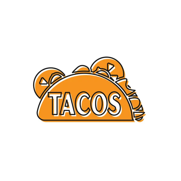 Oranje Taco met tortilla icoon geïsoleerd op witte achtergrond. Traditionele Mexicaanse Fast Food. Vector illustratie — Stockvector