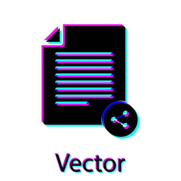 Schwarzes Share-File-Symbol isoliert auf weißem Hintergrund. Filesharing. Dateiübertragungszeichen. Vektorillustration — Stockvektor