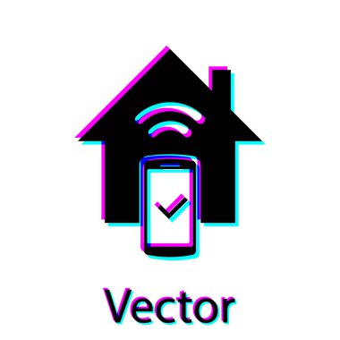 Black Smart home - beyaz arka planda yalıtılmış uzaktan kumanda sistemi simgesi. Vektör İllüstrasyonu