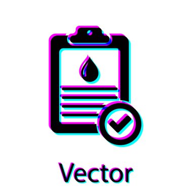 Beyaz arka planda izole kan testi sonuçları simgesi ile Siyah Tıbbi pano. Klinik kayıt, reçete, tıbbi kontrol izleri raporu. Vektör İllüstrasyonu