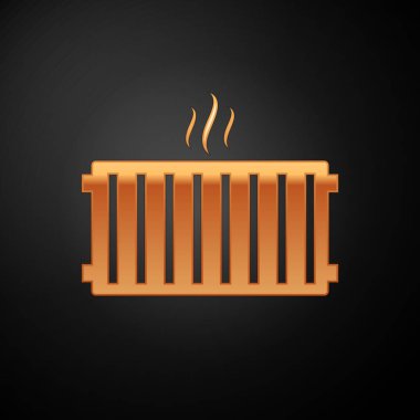 Siyah arka plan üzerinde izole Altın Isıtma radyatör simgesi. Vektör İllüstrasyonu