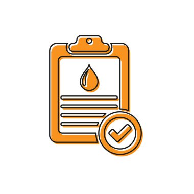 Beyaz arka planda izole kan testi sonuçları simgesi ile Orange Medical panosu. Klinik kayıt, reçete, tıbbi kontrol izleri raporu. Vektör İllüstrasyonu