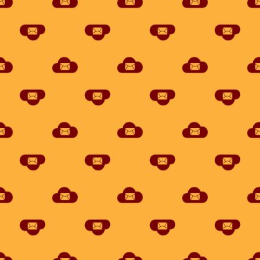 Red Cloud posta sunucusu simgesi kahverengi arka plan üzerinde sorunsuz desen yalıtılmış. E-posta için bulut sunucusu barındırma. Çevrimiçi mesaj hizmeti. Posta kutusu işareti. Düz tasarım. Vektör İllüstrasyonu