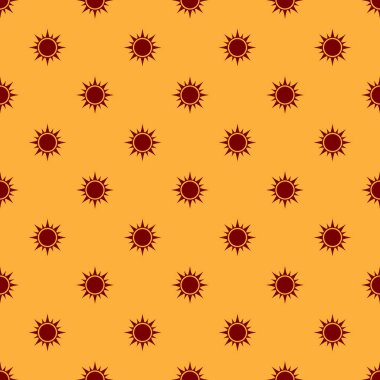 Red Sun simgesi kahverengi arka plan üzerinde dikişsiz desen izole. Düz tasarım. Vektör İllüstrasyonu