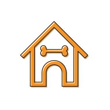 Turuncu Köpek ev ve kemik simgesi beyaz arka plan üzerinde izole. Köpek kulübesi. Vektör İllüstrasyonu