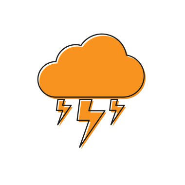 Turuncu Fırtına simgesi beyaz arka planda yalıtılmış. Bulut ve şimşek işareti. Fırtınanın hava ikonu. Vektör İllüstrasyonu