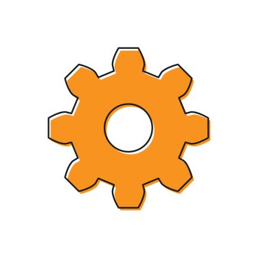 Turuncu Dişli simgesi beyaz arka planda yalıtılmış. Cogwheel dişli ayarları işareti. Dişli sembolü. Vektör İllüstrasyonu