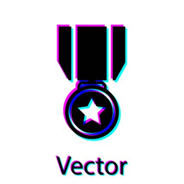 Beyaz arka planda izole edilmiş yıldız simgesine sahip siyah madalya. Kazanan başarı işareti. Ödül madalyası. Vektör İllüstrasyonu