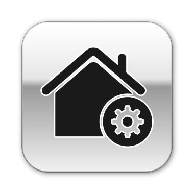 Siyah Akıllı ev ayarları simgesi beyaz arka planda yalıtılmış. Uzaktan kumanda. Gümüş kare düğme. Vektör İllüstrasyonu