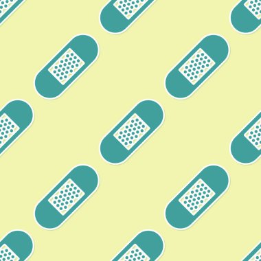 Yeşil Bandaj alçı simgesi sarı arka plan üzerinde dikişsiz desen izole. Tıbbi alçı, yapışkan bandaj, esnek kumaş bandajı. Vektör İllüstrasyonu