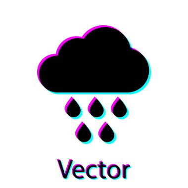 Beyaz arka planda izole edilmiş yağmur ikonu olan siyah bulut. Yağmur damlaları ile yağmur bulutu yağışı. Vektör İllüstrasyonu