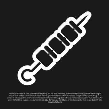 Siyah arka plan üzerinde izole şiş sopa simgesi üzerinde Siyah Izgara şiş kebap. Şiş çubuğunda et kebabı. Izgara etle piknik. Vektör İllüstrasyonu