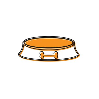 Beyaz arka planda izole kedi veya köpek simgesi için Turuncu Pet gıda kase. Köpek kemiği işareti. Vektör İllüstrasyonu