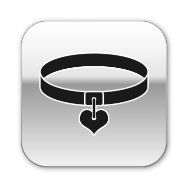 Beyaz arka planda izole ad etiketi ve kalp simgesi ile Siyah Yaka. Evcil hayvanlar için basit malzemeler. Kedi ve köpek bakımı. Evcil hayvan zincirleri. Gümüş kare düğme. Vektör İllüstrasyonu